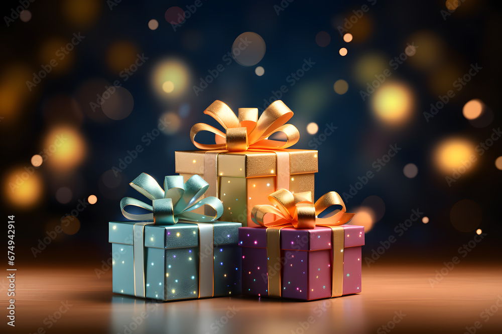 Colorful christmas gifts in a shiny background with space for text. Holiday mood Colorful christmas gifts in a shiny background with space for text. Holiday mood