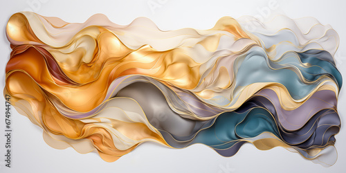 Colorful wavy liquid silk waves background. Realistic 3D special effect abstract fantasy backdrop. Magic fluid modern art painting in alcohol ink liquid waves technique.