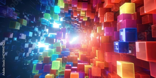 Abstract background with colorful glowing cubes. © Evarelle