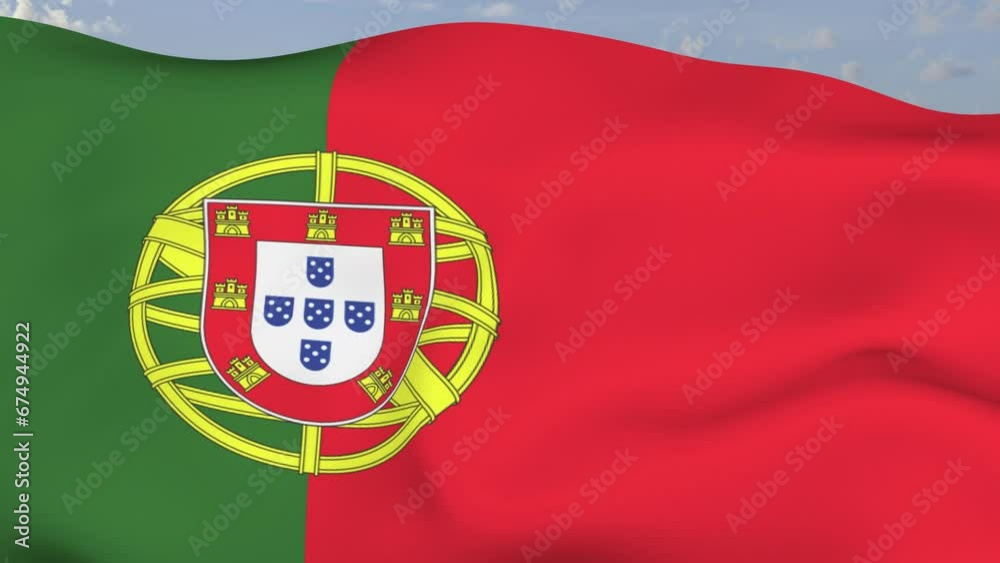 Loop der Portugal Fahne wehend im Wind als Nahaufnahme 4K