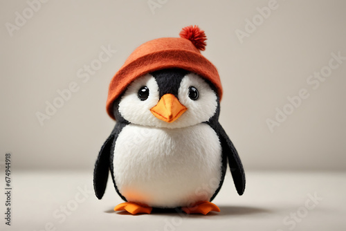 Adorable Felt Penguin Mascot with Orange Beanie © DavoeAnimation