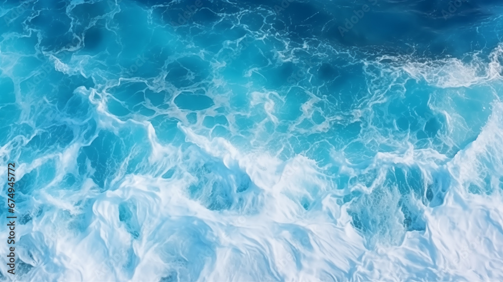 Obraz premium Aerial Top View Ocean Sea Water Background with White Wave Splashing.