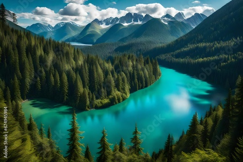 lake and mountains generated by AI technology 