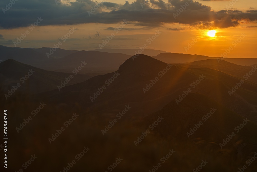 Beautiful mountain landscape with sunset sky Beautiful mountain landscape with sunset sky
