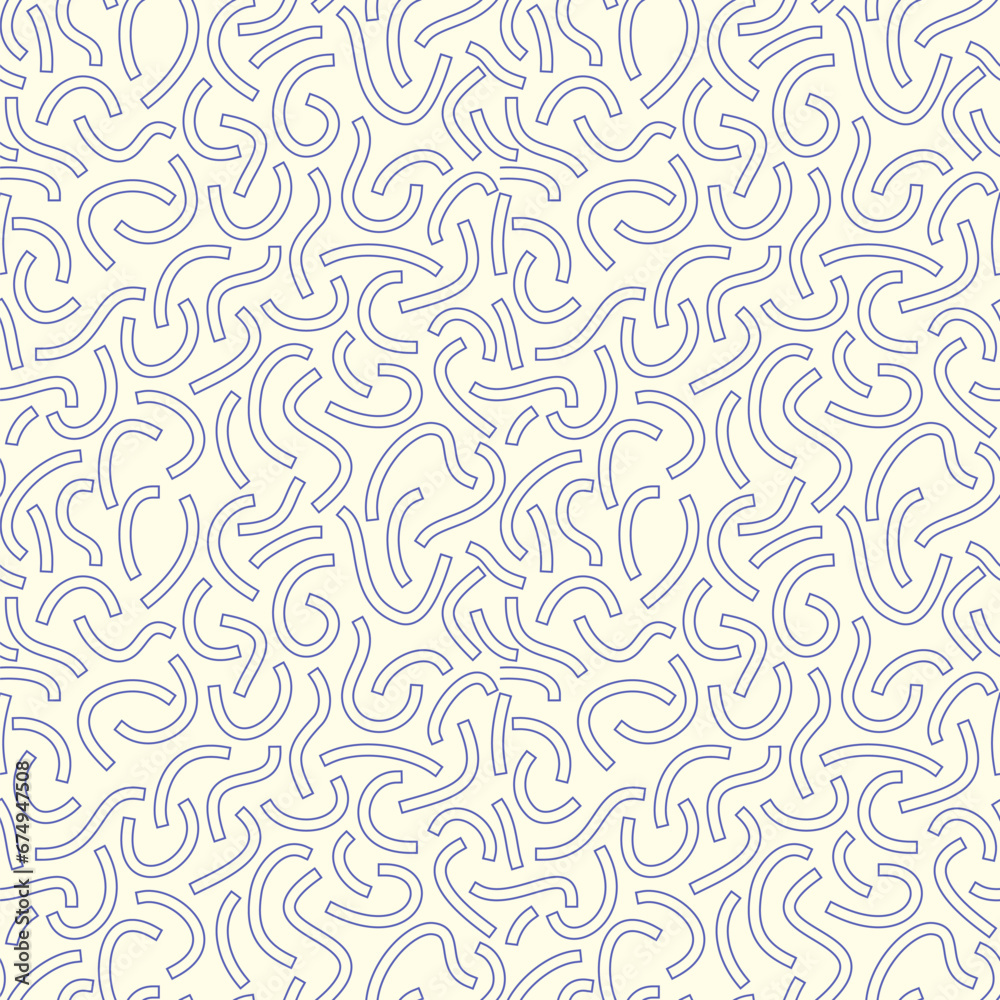 Monochrome geometric seamless pattern. Blue outline curved lines