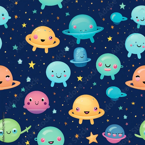 Kawaii Aliens and Outer Space Pattern