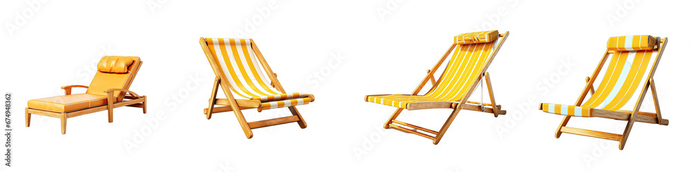 Yellow wooden beach sunbed  Hyperrealistic Highly Detailed Isolated On Transparent Background Png File