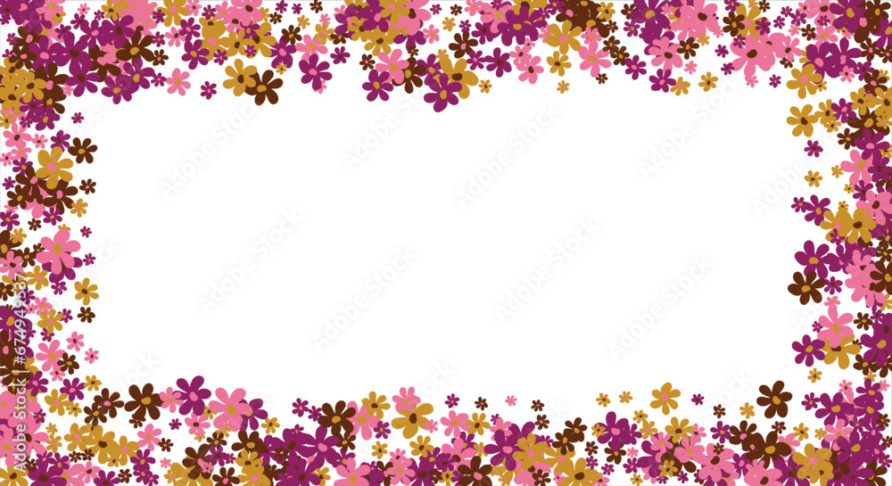 floral horizontal retro banner. Bright flowers in the style of the 80s. Design for postcard, invitation, web. Vector illustration floral horizontal retro banner. Bright flowers in the style of the 80s. Design for postcard, invitation, web. Vector illustration