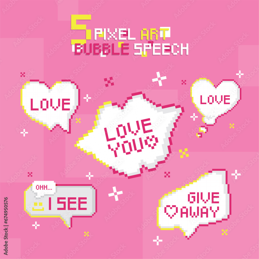 Set of pixel speech bubbles with a cartoon expression Vector