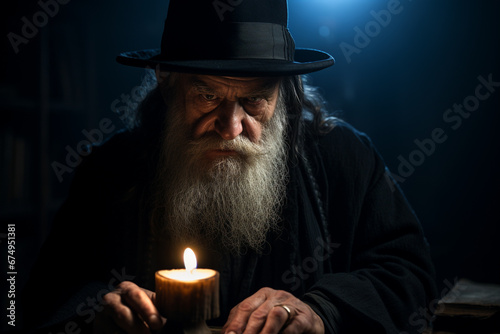 Israel religion Star of David, the flag of Israel. Haredim, traditional Jewish clothing, men in black. rich religious heritage, Judaism. Jews believe in one God and observe rituals and holidays. photo