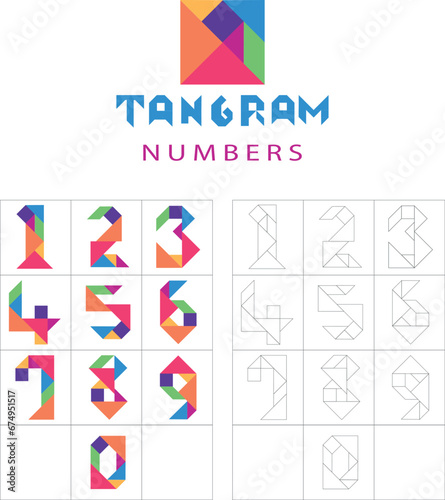 Colourful Tangram Number Set, Puzzle Collection, logical kids activity, child development, preschool activity 