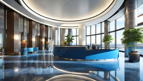 Modern reception lobby interior design  3D rendering 