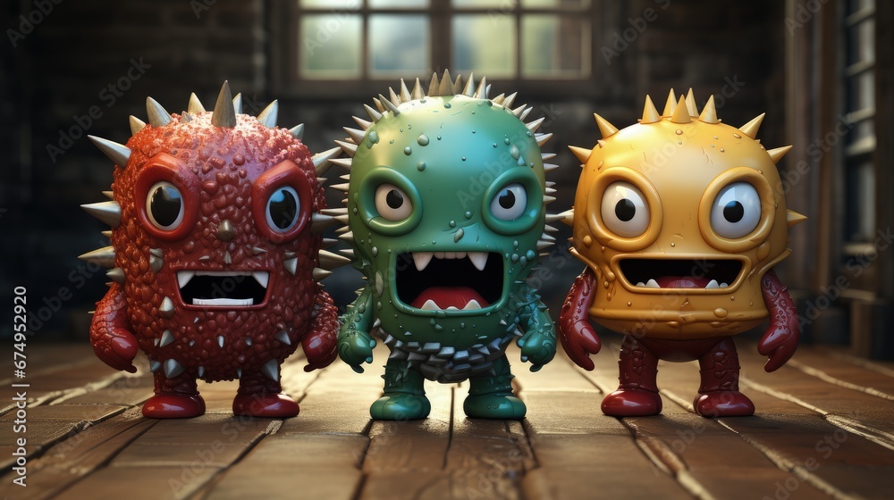 Cartoon characters cute, funny evil viruses, whimsical and infectious, creative and humorous animation of infectious microorganisms in comical and imaginative scenarios. Cartoon characters cute, funny evil viruses, whimsical and infectious, creative and humorous animation of infectious microorganisms in comical and imaginative scenarios.
