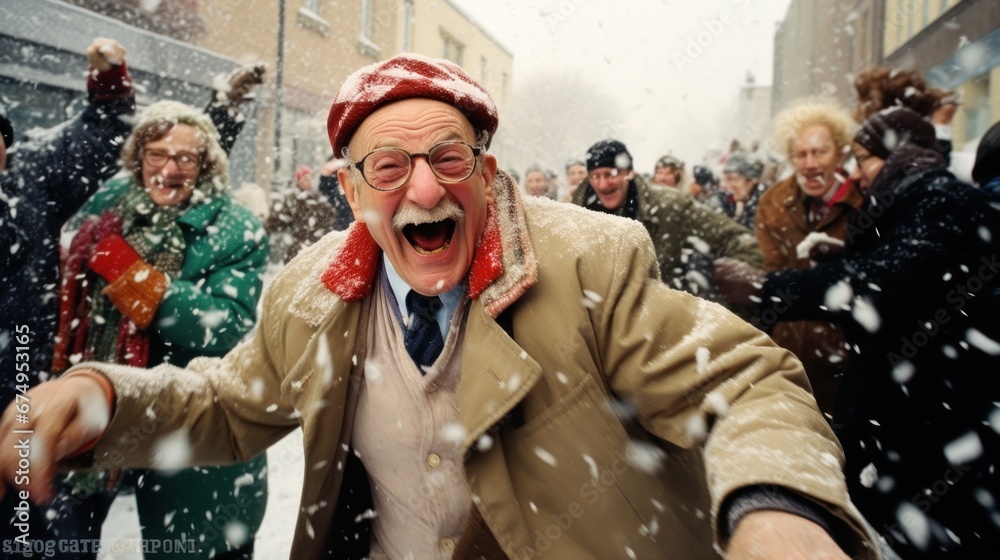 A man in a red hat and glasses is in the snow