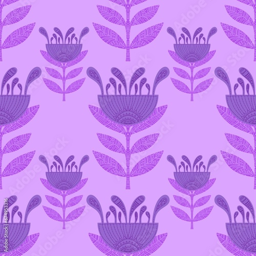Ethnic floral seamless Ukraine flower line art pattern for wrapping paper and fabrics and linens and fashion textiles
