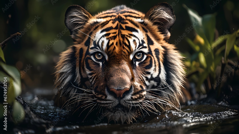 Wallpaper of a bengal tiger in the jungle. Wallpaper of a bengal tiger in the jungle.