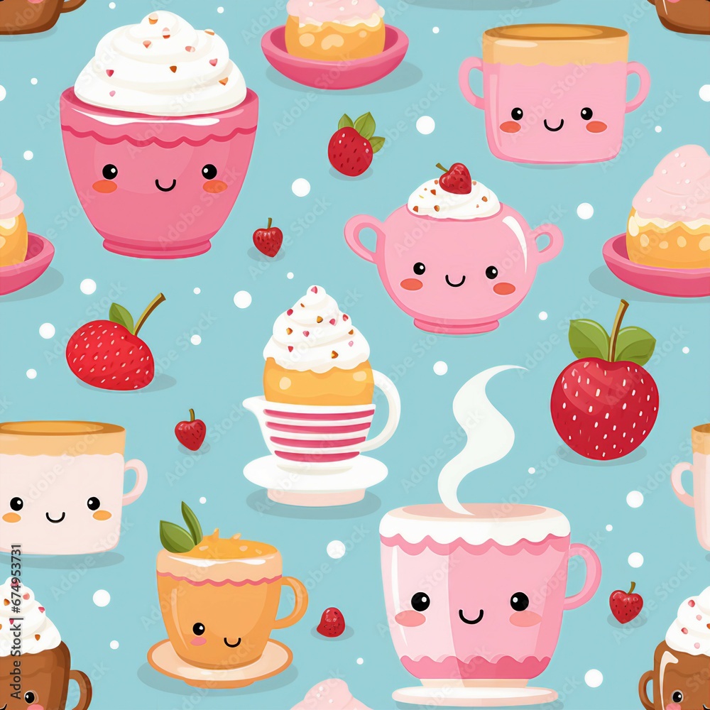 Kawaii Tea Party Delights Pattern Kawaii Tea Party Delights Pattern