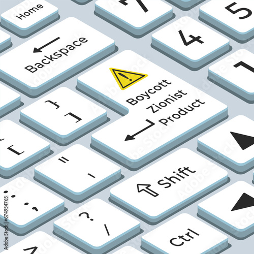 Isometric keyboard vector illustration boycott zionist product.