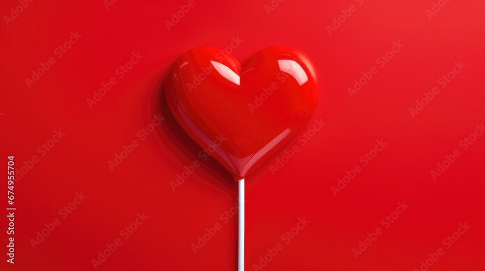 heart shaped lollipop on red background, generative ai heart shaped lollipop on red background, generative ai