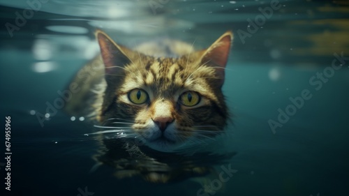 A cat is swimming in the water slice perspective Ai generated art © Arabindu