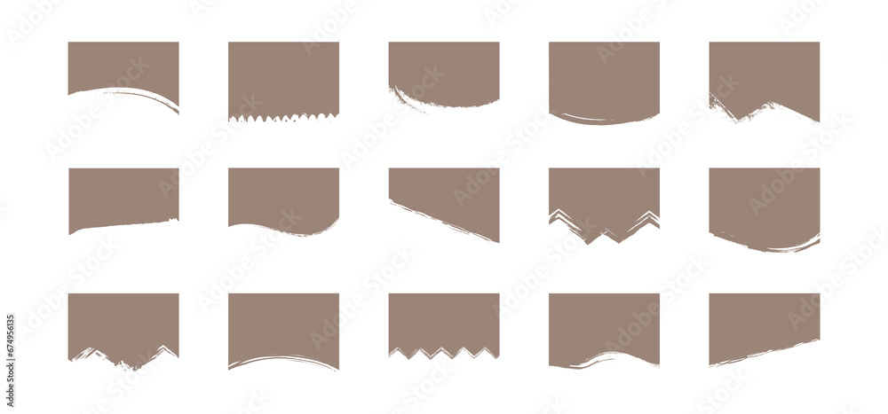 Separator header shape, torn paper set, template design top page website, divider header web banner, border curve, section grunge frame isolated on white background. Modern vector illustration