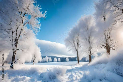 winter landscape with trees generated by AI technology 