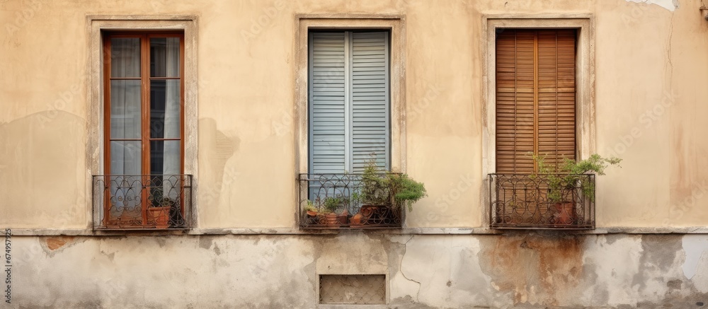 In the heart of Italy an old vintage house stands proudly its retro architecture and charming metal window frames capturing the essence of European urban living