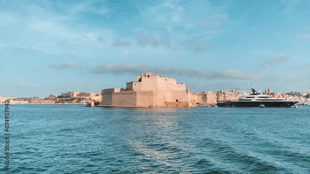 Grand Harbour, Malta, Fort St. Angelo wide from the sea. High quality 4k footage Grand Harbour, Malta, Fort St. Angelo wide from the sea. High quality 4k footage