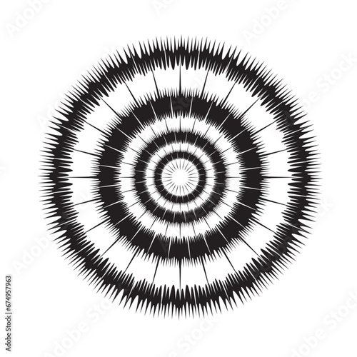 Regular circular black radial lines. Blast attack in all directions. Design that imitates fireworks. Vector illustration isolated on transparent background