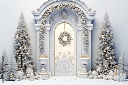 Festive Entrance Featuring a Decorated Christmas Door on White. Christmas decor close up details isolated on white background © aboutmomentsimages