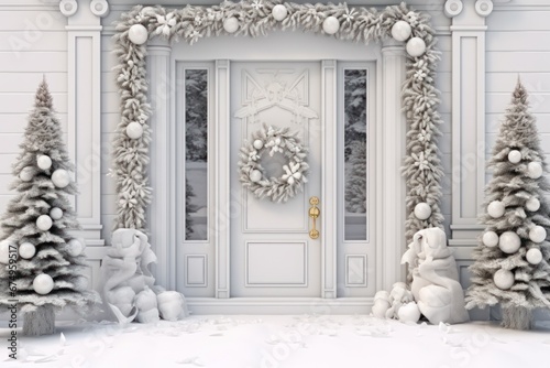 Holiday Elegance with Decorated Christmas Door in Isolation.