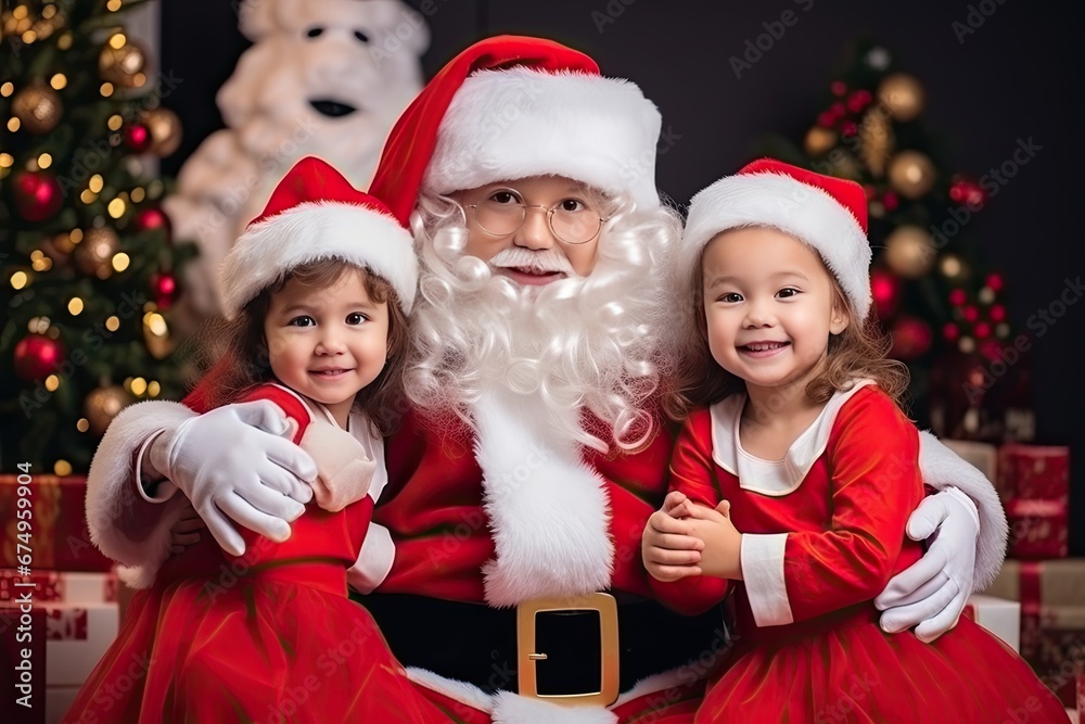 Image of Santa Claus and children doing activities together on Christmas Day. Image of Santa Claus and children doing activities together on Christmas Day.