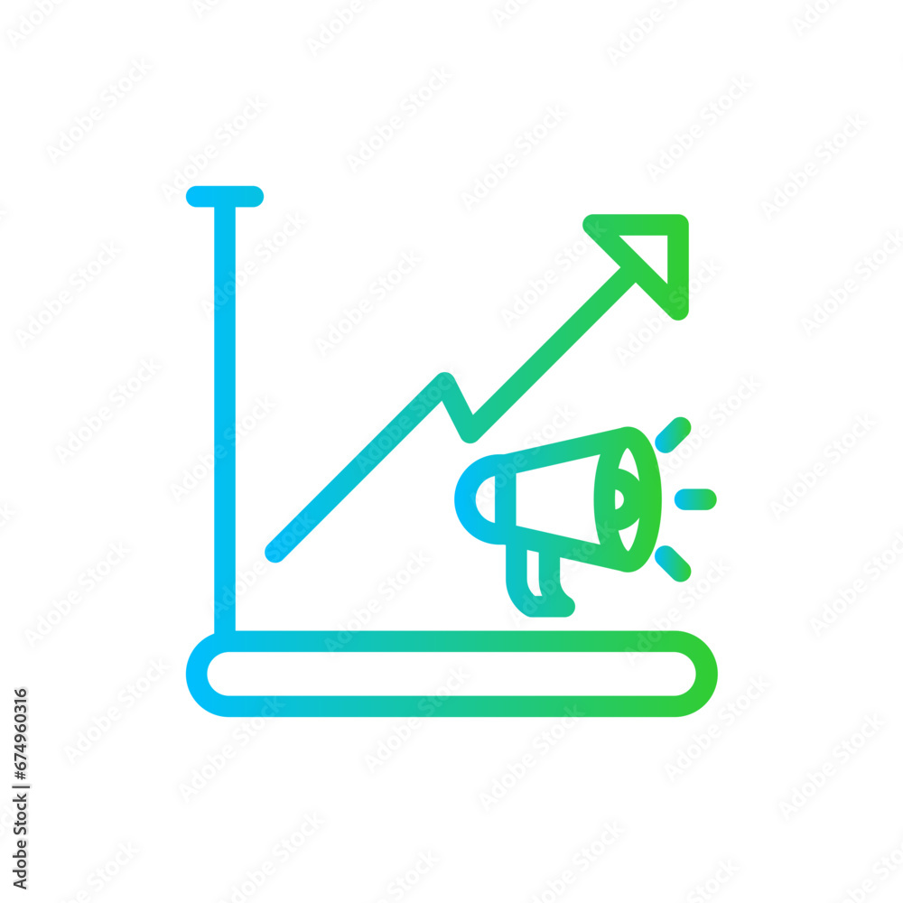 Increase chart marketing icon with blue and green gradient outline style. graph, increase, business, chart, finance, growth, diagram. Vector illustration Increase chart marketing icon with blue and green gradient outline style. graph, increase, business, chart, finance, growth, diagram. Vector illustration