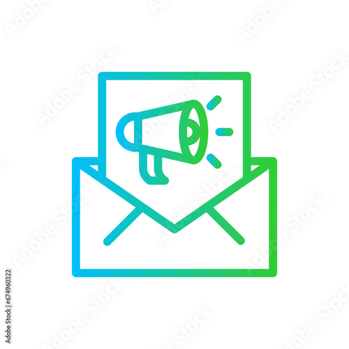 Email marketing marketing icon with blue and green gradient outline style. email, marketing, mail, business, internet, message, communication. Vector illustration