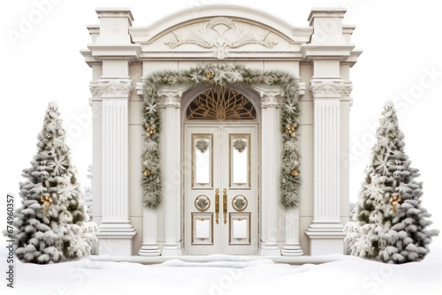 Elegant and luxurious Christmas door decoration isolated on white background with copy space