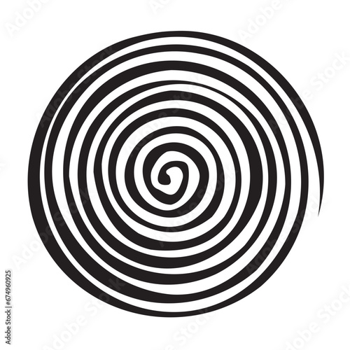 Irregular spiral with crooked lines. Lines similar to those made with black paint with a brush. Vector illustration isolated on transparent background.