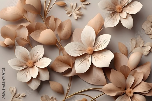 Dry flowers 3d wallpaper vetor. Floral abstraction light background illustration. Soft delicate floral printable pattern. Dried flower pattern. Decor interiors. Generative AI