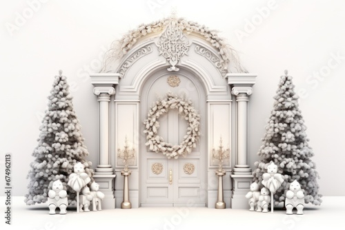 Elegant and luxurious Christmas door decoration isolated on white background with copy space. Christmas tree and decoration © aboutmomentsimages