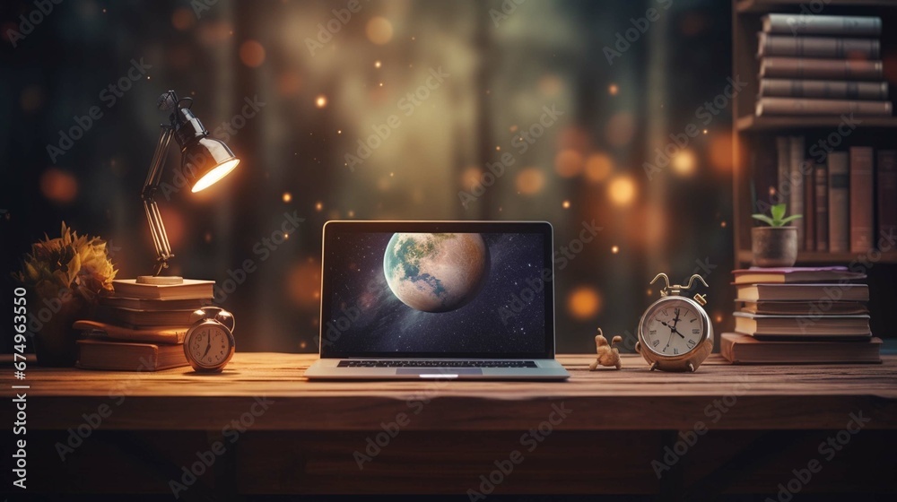 Computer Learning 8k Image Online education and e-learning concept. Home quarantine distance ...