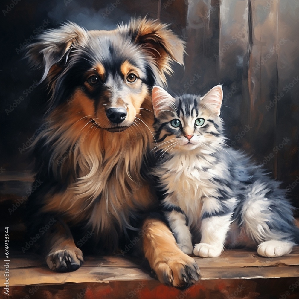 A lovely Realistic dog and a cat beautiful image Ai generated art