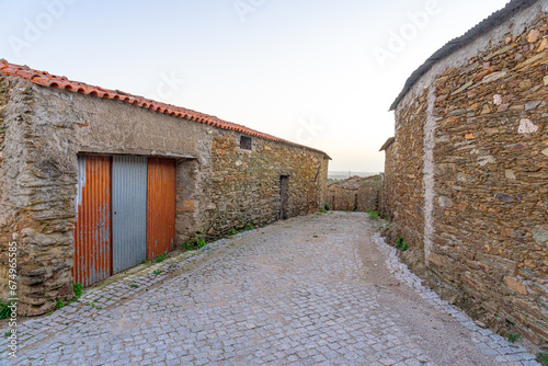 Facades of houses and older streets typical of Malpica do Tejo, Castelo Branco district of the Portuguese region of Beira Baixa