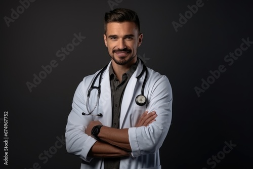 Professional doctor, therapist, neurosurgeon, medical practice, nurse, successful, intelligent, experienced, positive with a smile on his face conducting an appointment, avatar with copy space