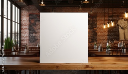 blank wooden board sitting on table at a restaurant Generative AI