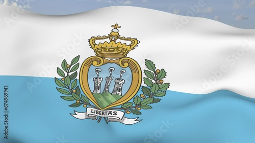 Loop der San Marino Fahne wehend im Wind als Nahaufnahme 4K