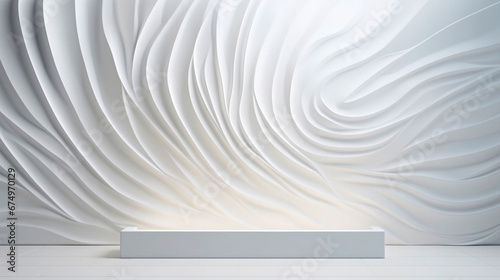 Closup of geometric round waves, and curves, white 3d character wall pattern, modern smooth design, background texture photo