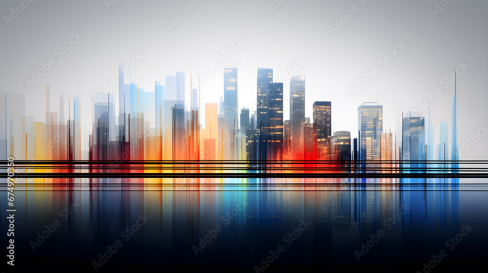 colored abstract city skyline with reflection - modern digital painting - generative AI colored abstract city skyline with reflection - modern digital painting - generative AI