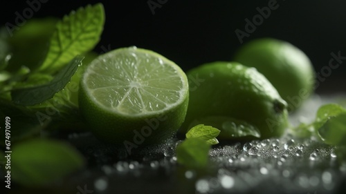 Closeup Ingredients lime sugar mint leaves pictures AI Generated Art
