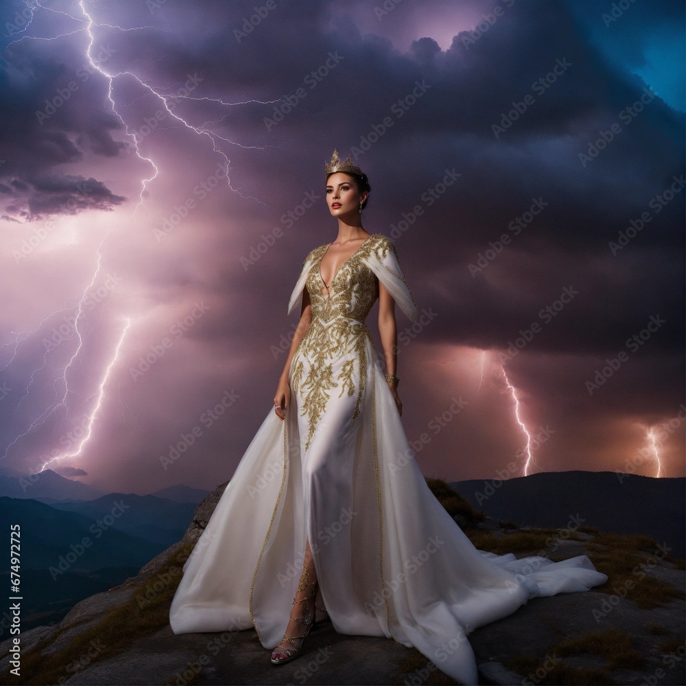 beautiful lightning queen on a mountain top beautiful lightning queen on a mountain top