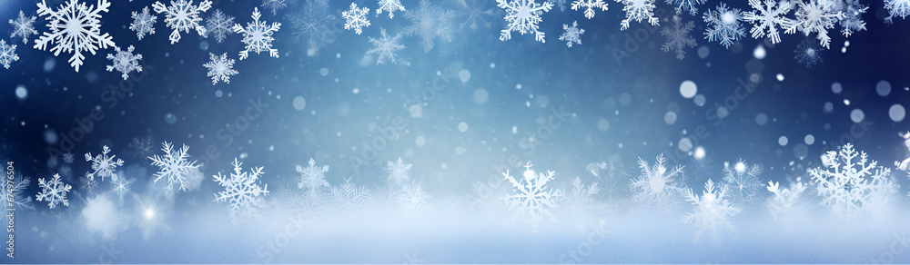 Christmas winter banner with snowflakes, horizontal, copy space