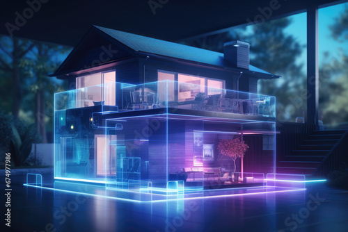 Futuristic Technology: Small Modern House Hologram